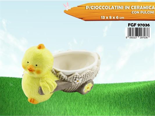 CIOTOLA IN CERAMICA PORTA CIOCCOLATINI CON PULCINO
