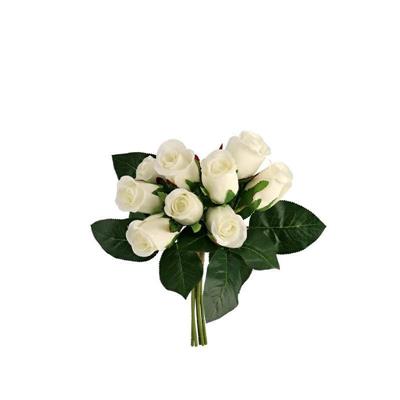 FIORE BOUQUET ROSE 9 FIORI 30 CM COLORE BIANCO