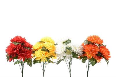 FIORE BOUQUET 7 CRISANTEMI CON FOGLIE 50CM COLORI ASS.