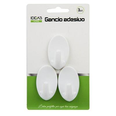GANCIO ADESIVO OVALE 6,4 X 3,6 CM CONF 3 PZ COLORE BIANCO