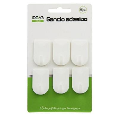 GANCIO ADESIVO 4 X 2,6 CM CONF 6 PZ COLORE BIANCO