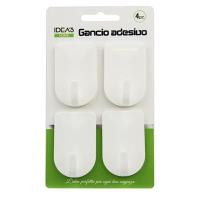 GANCIO ADESIVO 5,6 X 3,9 CM CONF. 4 PZ COLORE BIANCO