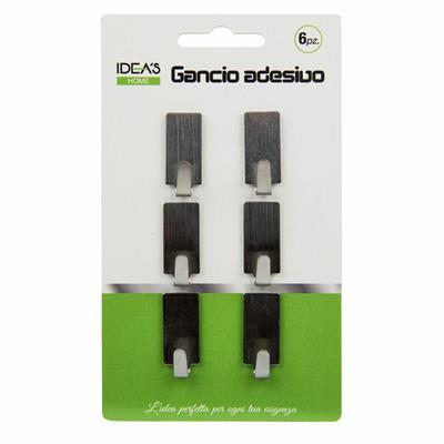 GANCIO ACCIAIO ADESIVO 3,5 X 1,5 CM CONF. 6 PZ