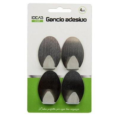 GANCIO ADESIVO ACCIAIO 5,2 X 3,6 CM CONF. 4 PZ