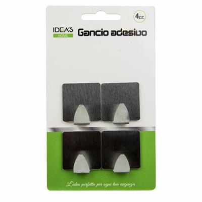 GANCIO ADESIVO ACCIAIO 3,5 X 3,9 CM CONF.4 PZ