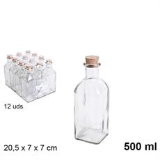 BOTTIGLIA QUADRATA IN VETRO 500 ML CON TAPPO SUGHERO