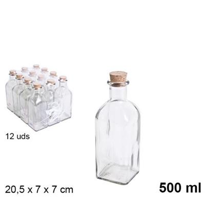 BOTTIGLIA QUADRATA IN VETRO 500 ML CON TAPPO SUGHERO