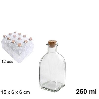 BOTTIGLIA QUADRATA IN VETRO CON TAPPO SUGHERO 250 ML