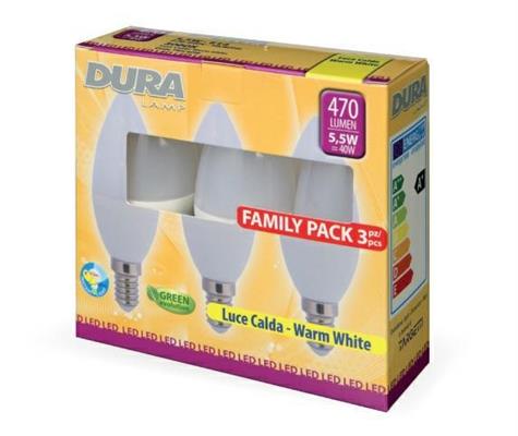 LAMPADINA CANDELA LED E14 6W LUCE CALDA CONF. 3PZ