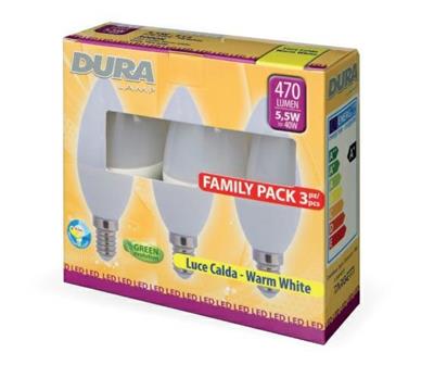 LAMPADINA CANDELA LED E14 6W LUCE CALDA CONF. 3PZ