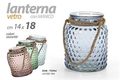 LANTERNA VETRO 14X18CM COLORI ASS.