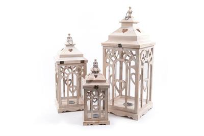 LANTERNA IN LEGNO E VETRO CON MANICO SET 3PZ