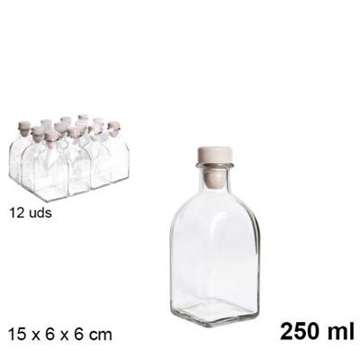 BOTTIGLIA IN VETRO QUADRATA 250 ML TAPPO SILICONE