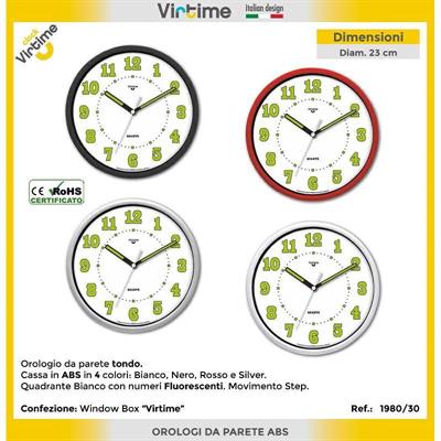 OROLOGIO ABS TONDO 23 CM QUADRANTE BIANCO FLUO 4 ASS