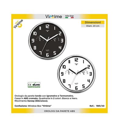 OROLOGIO ABS TONDO IGROMETRO E TERMOMETRO D. 23 CM 2 ASS