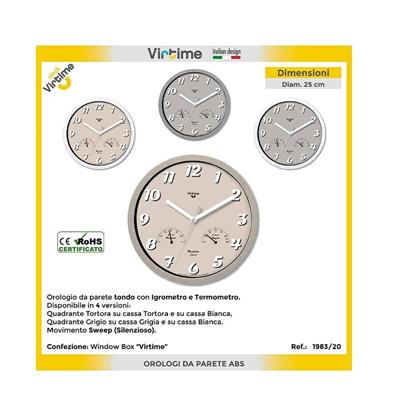 OROLOGIO ABS TONDO IGROMETRO E TERMOMETRO D. 26 CM 4 ASS