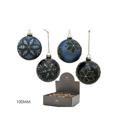 PALLA IN VETRO 10 CM CON FIORI 4 DECORI ASS COLORE BLU