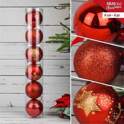 PALLA 8CM DECORATA COLORE ROSSO CONF.6PZ