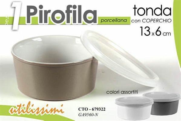PIROFILA TONDA IN PORCELLANA CON COPERCHIO 13X6CM COLORI ASS