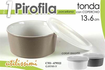 PIROFILA TONDA IN PORCELLANA CON COPERCHIO 13X6CM COLORI ASS