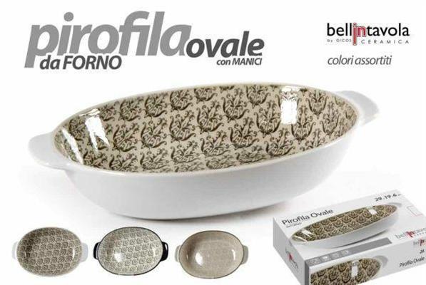 PIROFILA OVALE IN CERAMICA CON MANICI 26X16X5CM COLORI ASS.
