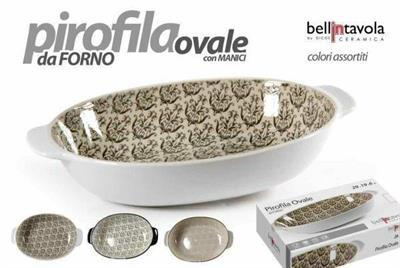 PIROFILA OVALE IN CERAMICA CON MANICI 26X16X5CM COLORI ASS.