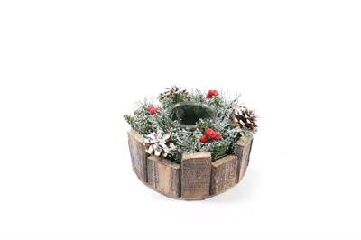 PORTACANDELA 1FUOCO WOOD CON NEVE E BACCHE 18X10CM