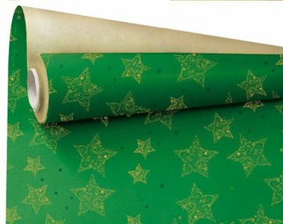 ROTOLO CARTA ECRU 0,79X40MT VERDE CON STELLE