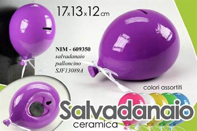 SALVADANAIO IN CERAMICA FORMA PALLONCINO COLORI ASS.