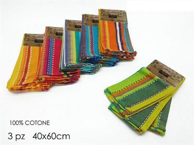 SALVIETTE CUCINA COTONE 40 X 60 CM STRISCE 6 COLORI ASS 3 PZ