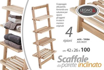 SCAFFALE LEGNO 4 MENSOLE 42 X 26 X 100 CM