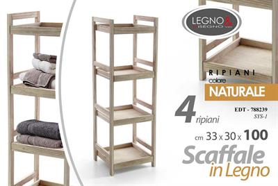 SCAFFALE LEGNO 4 RIPIANI 33,5 X 30 X 100 CM NATURALE