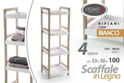 SCAFFALE LEGNO 4 RIPIANI 33,5 X 30 X 100 CM BIANCO