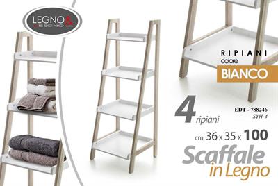 SCAFFALE LEGNO 4 RIPIANI 36 X 35 X 100 CM BIANCO
