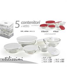 CONTENITORE IN VETRO CON COPERCHIO SET 5PZ COLORI ASS.
