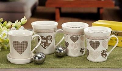 TAZZA TISANIERA DECORO CUORI 4ASS. 305ML