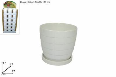 VASO CON PIATTINO DECORO RIGHE BIANCO