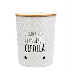 PORTA CIPOLLA CERAMICA COPERCHIO LEGNO D. 16 X H 19,5 CM