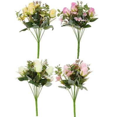 FIORE BOUQUET 14 ROSE E FIORI 41 CM 3 COLORI ASS