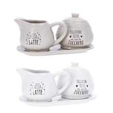 SET TAVOLA CERAMICA VASSOIO/ZUCCHERIERA/LATTIERA 2 ASS