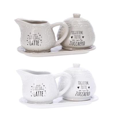 SET TAVOLA CERAMICA VASSOIO/ZUCCHERIERA/LATTIERA 2 ASS