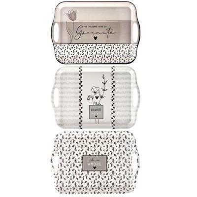 VASSOIO RETTANGOLARE PLASTICA 36 X 26 X H2 CM 3 ASS