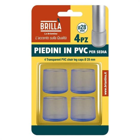 PIEDINI TRASPARENTI PVC PER SEDIE 4 PZ D. 28 MM