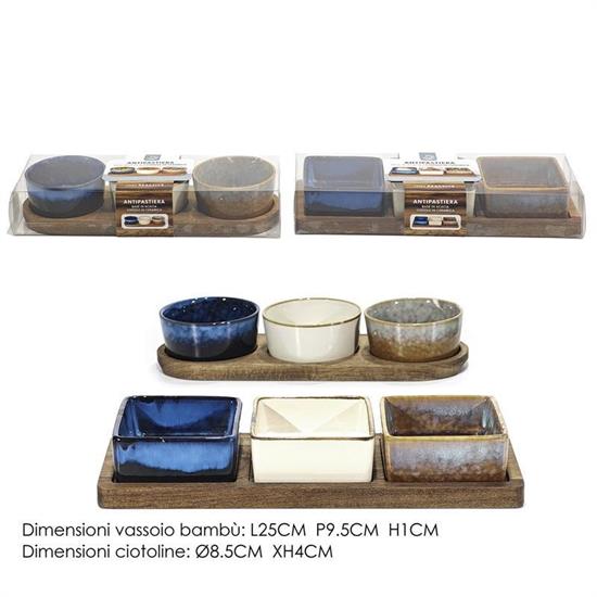 ANTIPASTIERA SET 3 PZ REACTIVE VASSOIO ACACIA