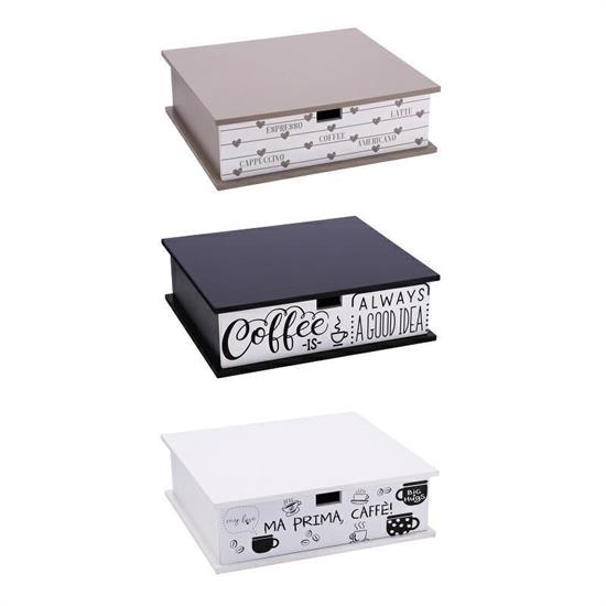 SCATOLA PORTACIALDE CAFFE' 32 X 29 X H 10 CM 3 ASS