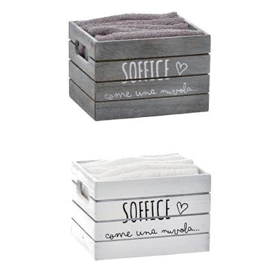 ASCIUGAMANI SET 5 PZ 30 X 30 CM CON CESTINO LEGNO 2 ASS