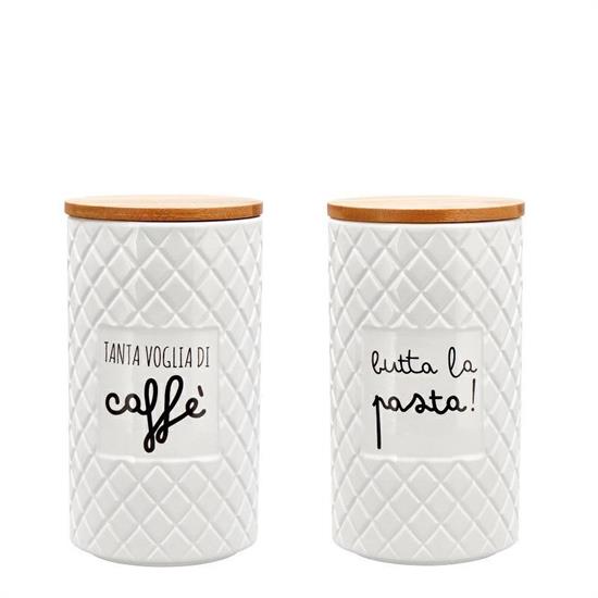 BARATTOLO IN CERAMICA CON COPERCHIO LEGNO D. 11 X H 18 CM AS
