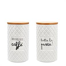 BARATTOLO IN CERAMICA CON COPERCHIO LEGNO D. 11 X H 18 CM AS