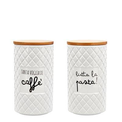 BARATTOLO IN CERAMICA CON COPERCHIO LEGNO D. 11 X H 18 CM AS