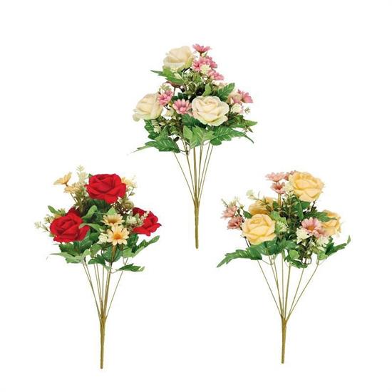 FIORE BOUQUET ROSE E MARGHERITE 15 FIORI 45 CM 3 COLORI ASS